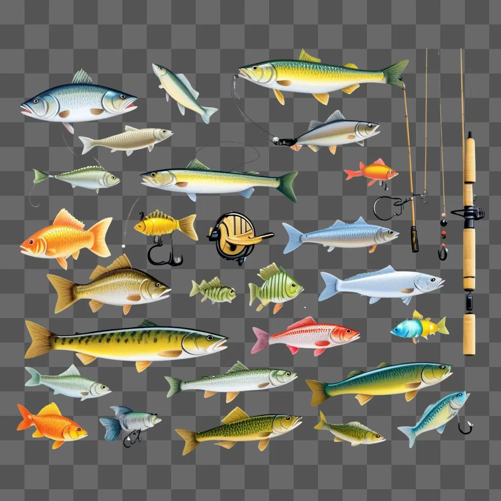 collection of fish and fishing clipart