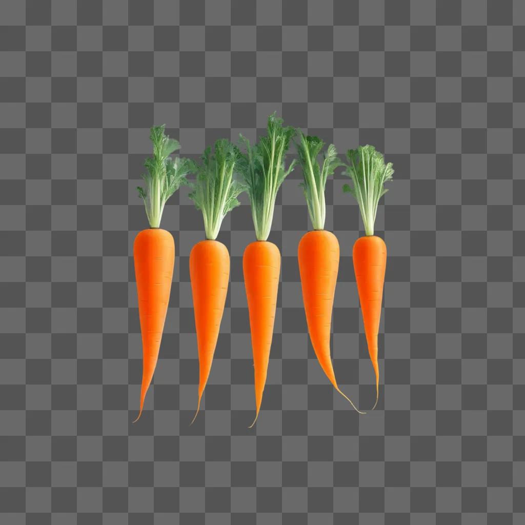 collection of five carrots on a yellow background