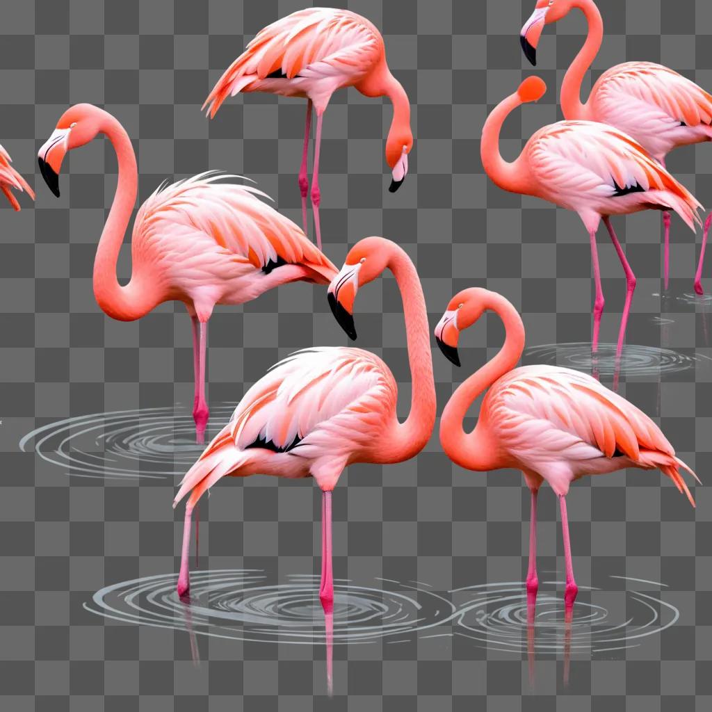 collection of flamingos in a pink water sketch