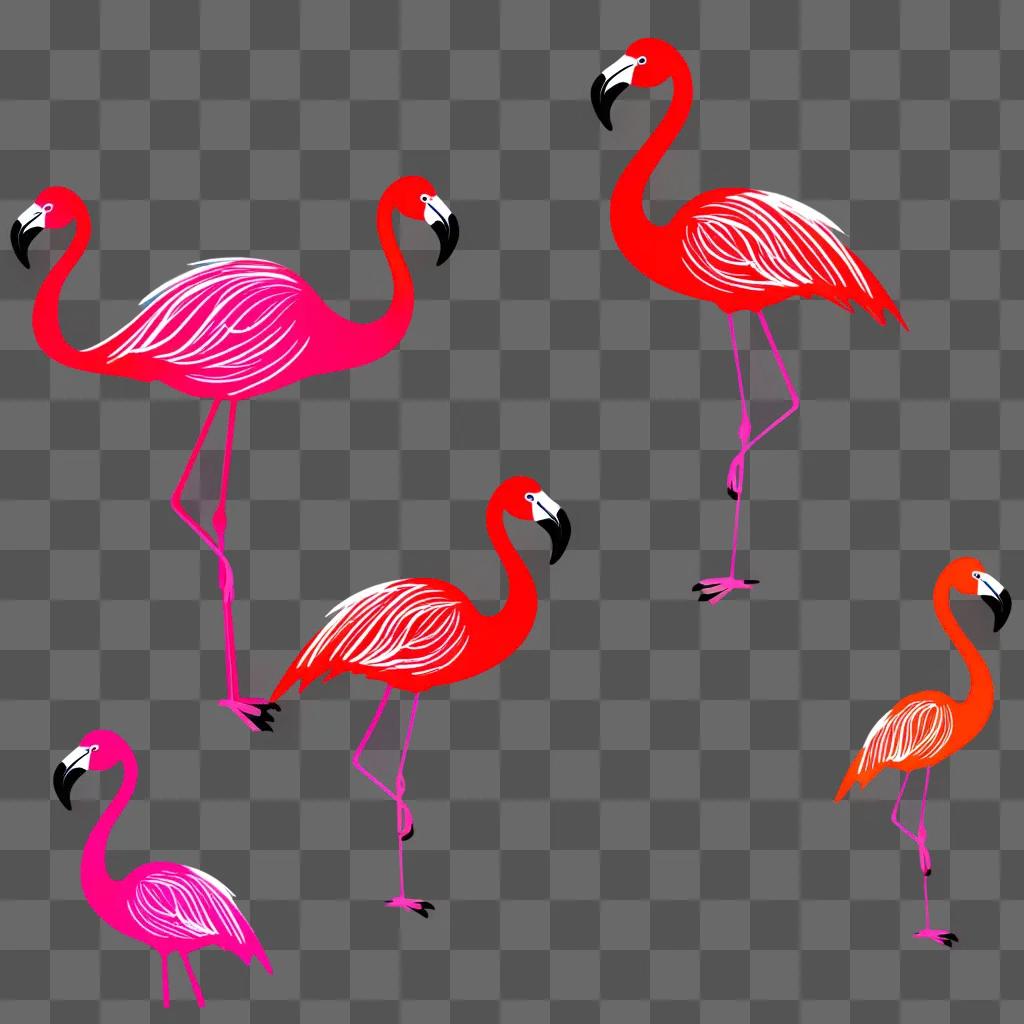 collection of flamingos in vibrant pink and white drawing