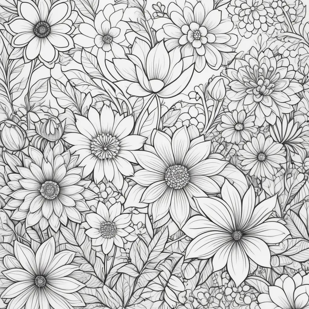 collection of floral coloring pages in black and white