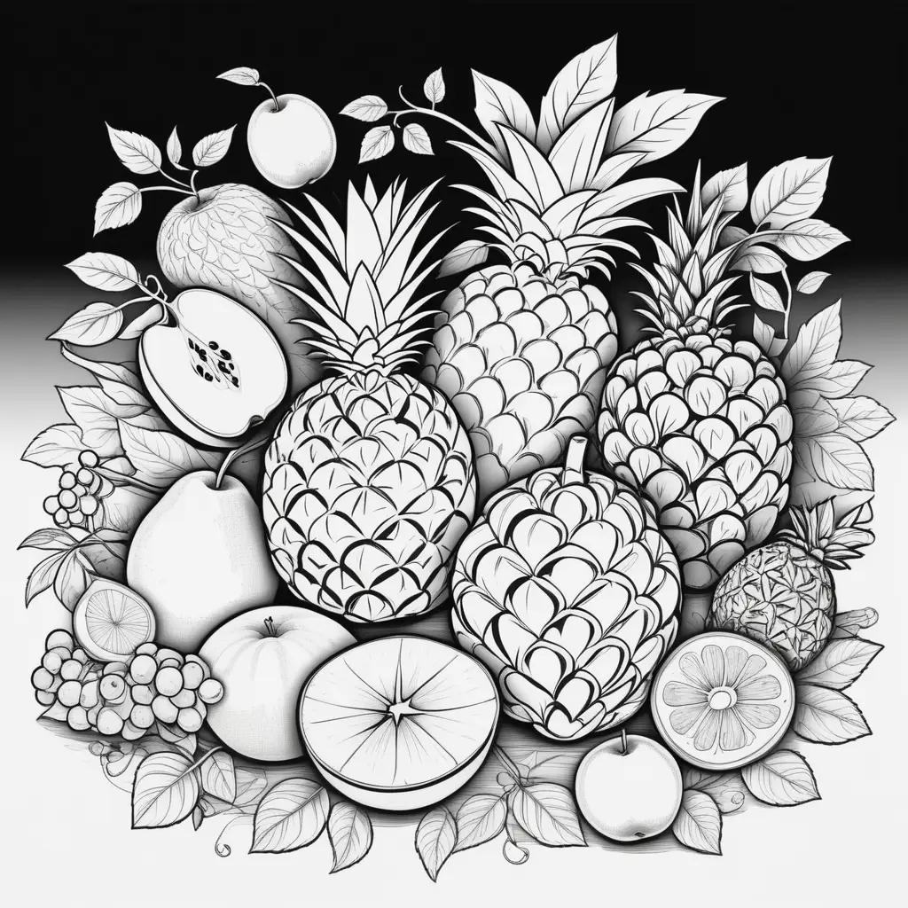 collection of fruit coloring pages in black and white