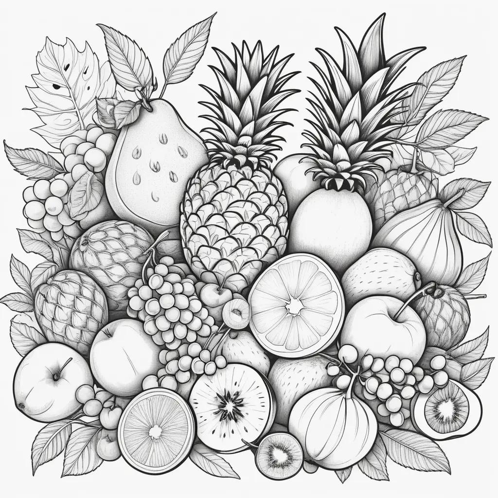 collection of fruit coloring pages with a black and white design