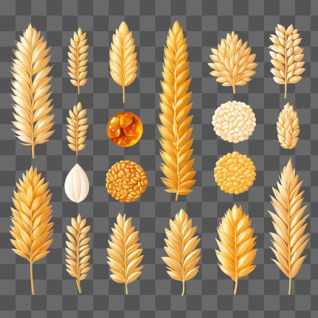 グリッド状に配置された穀物と種子のコレクション