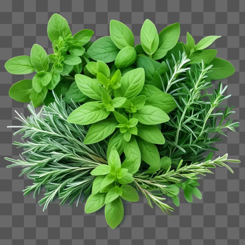 collection of herbs on a green background