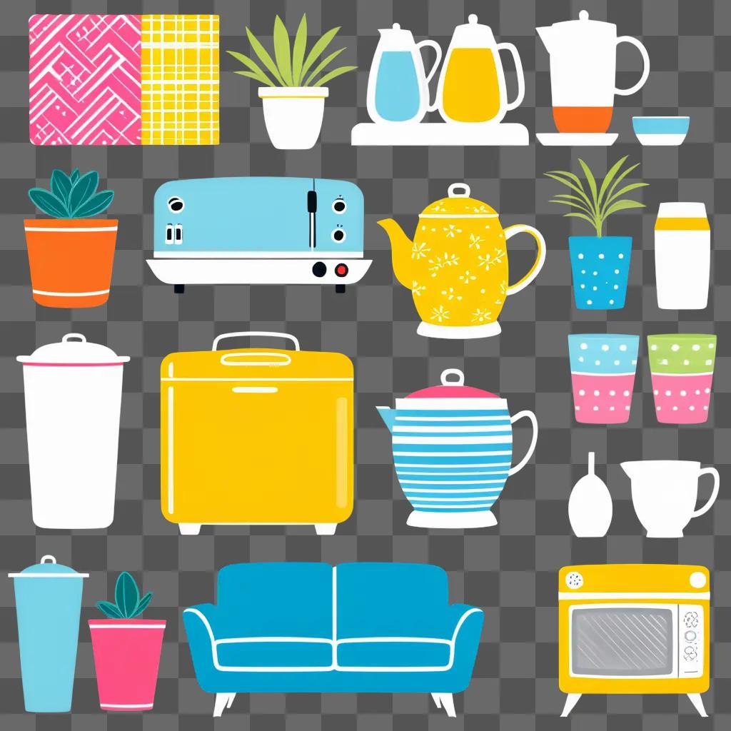 collection of household items on a white background