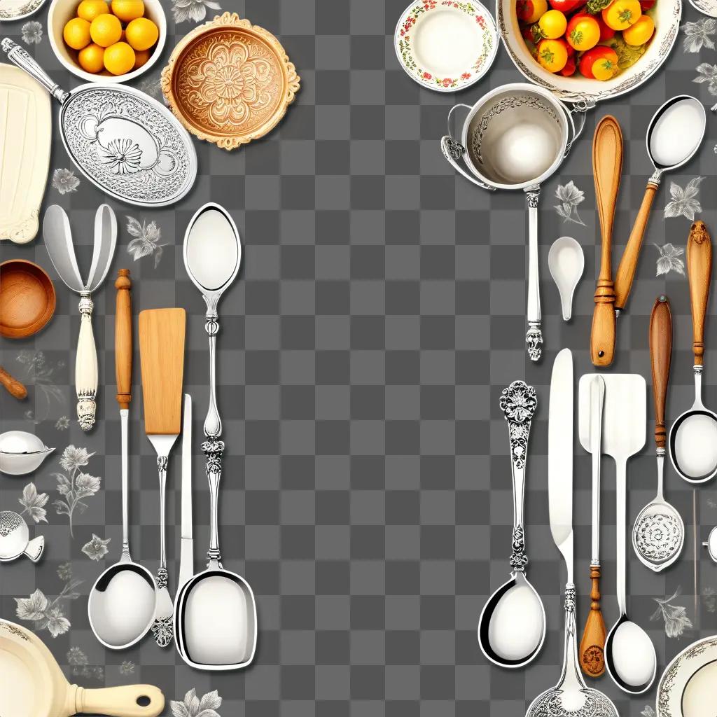 collection of kitchen utensils on a gray surface