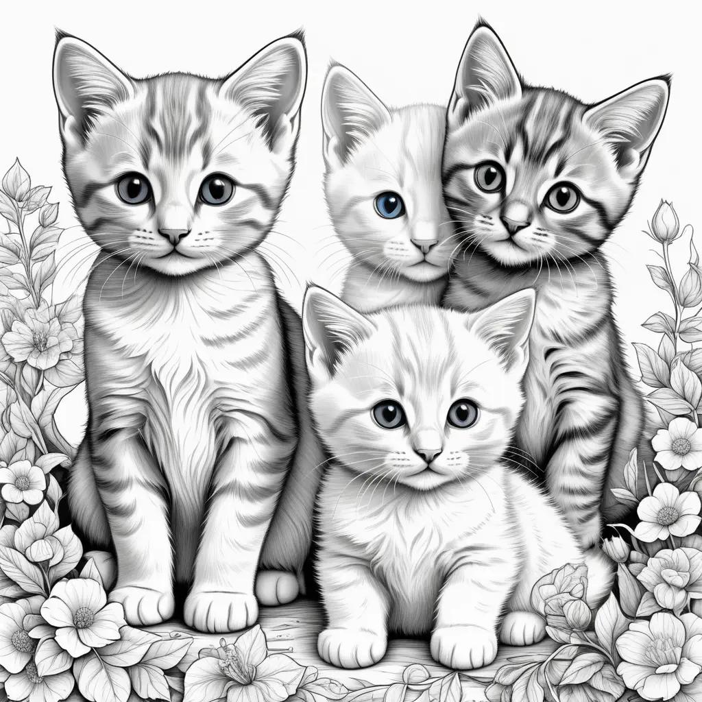 collection of kittens coloring pages in black and white