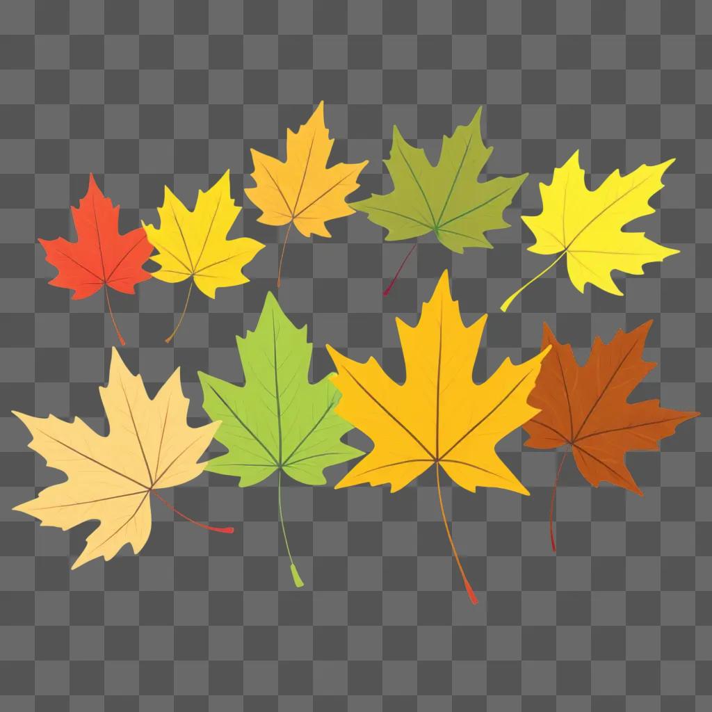 collection of leaf clip art on a yellow background