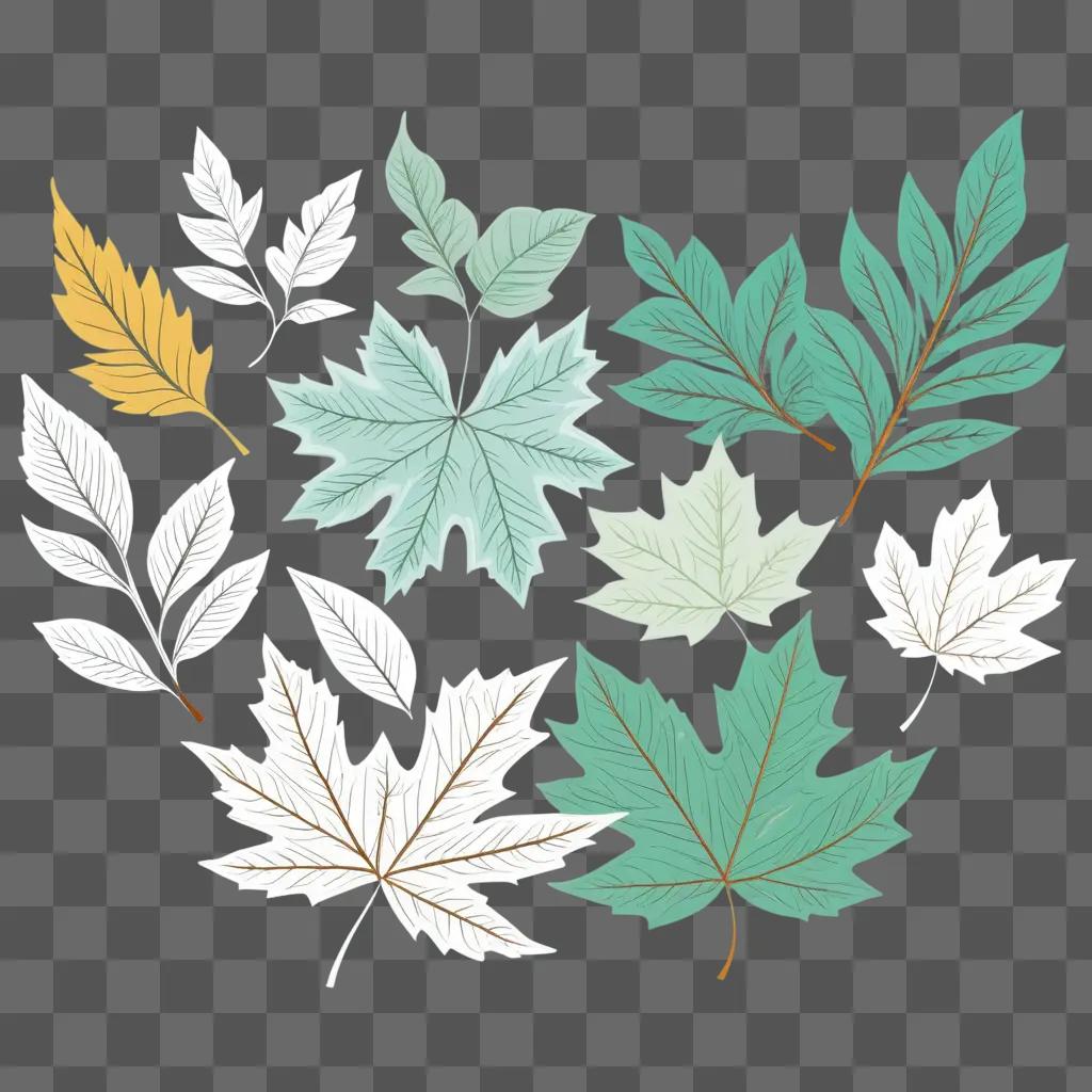 collection of leaves in a white and blue design