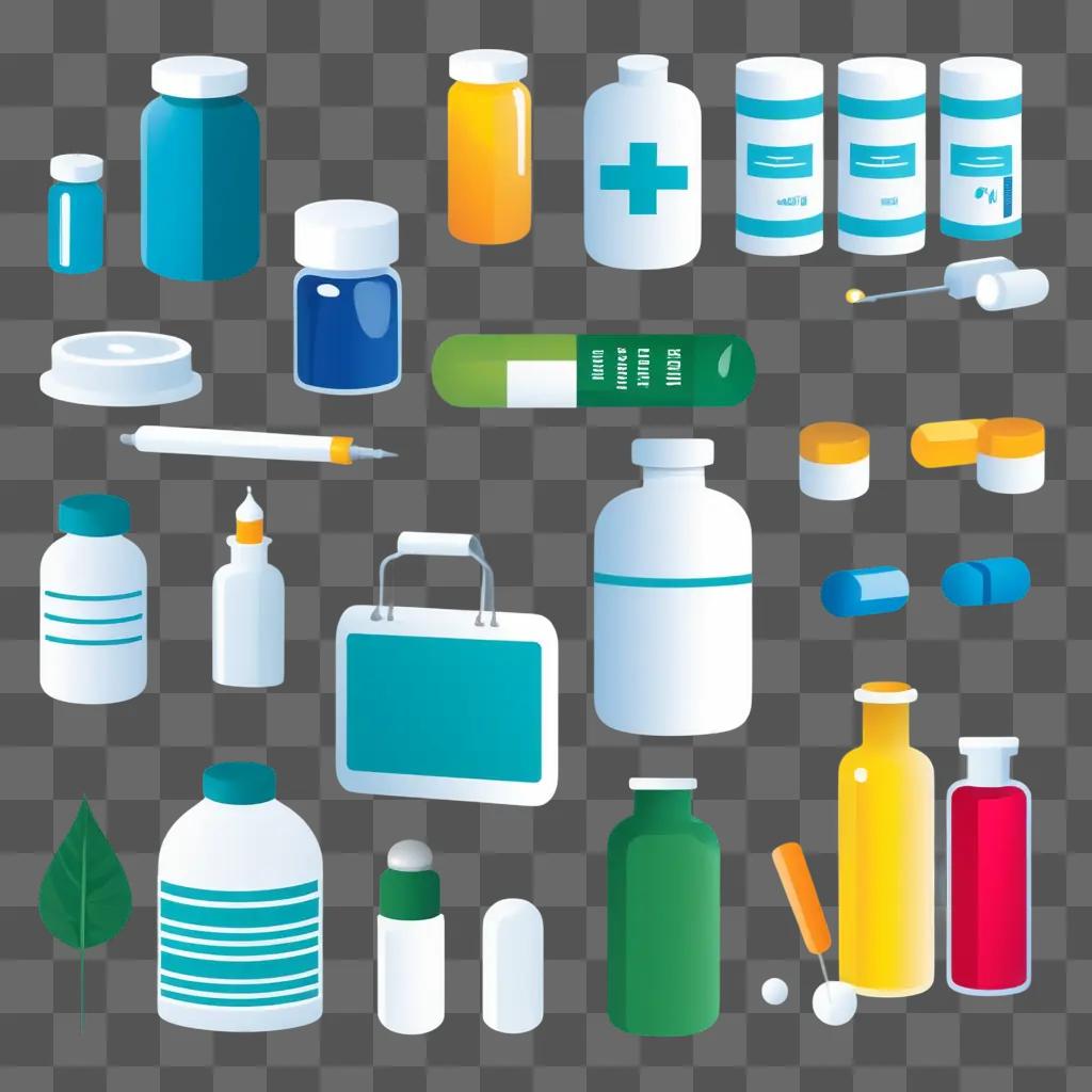 collection of medicine bottles in a pharmacy clipart