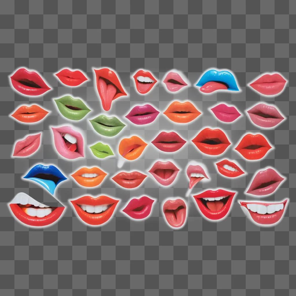 collection of mouth and tongue drawings on a pink background