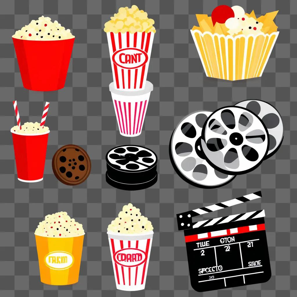 collection of movie clipart and popcorn