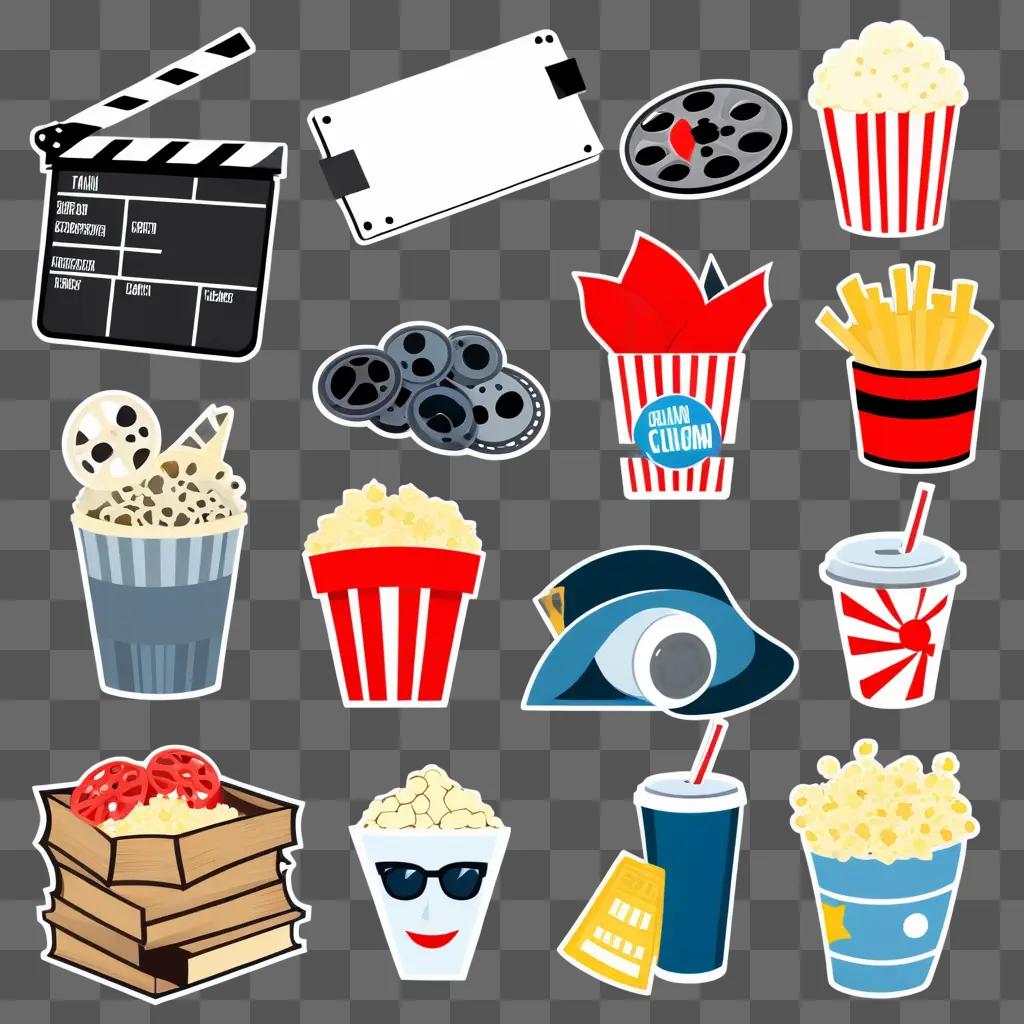 collection of movie clipart with popcorn and sunglasses