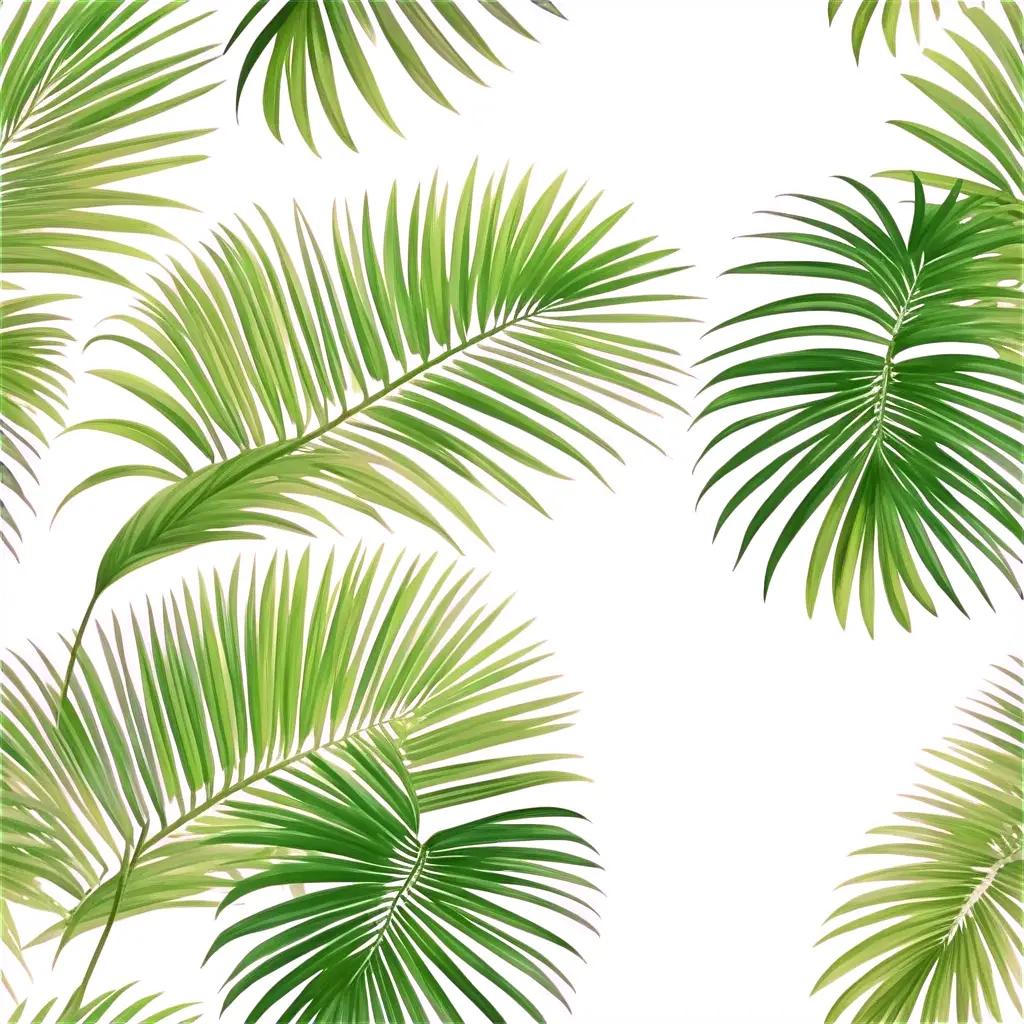 collection of palm leaves on a white background