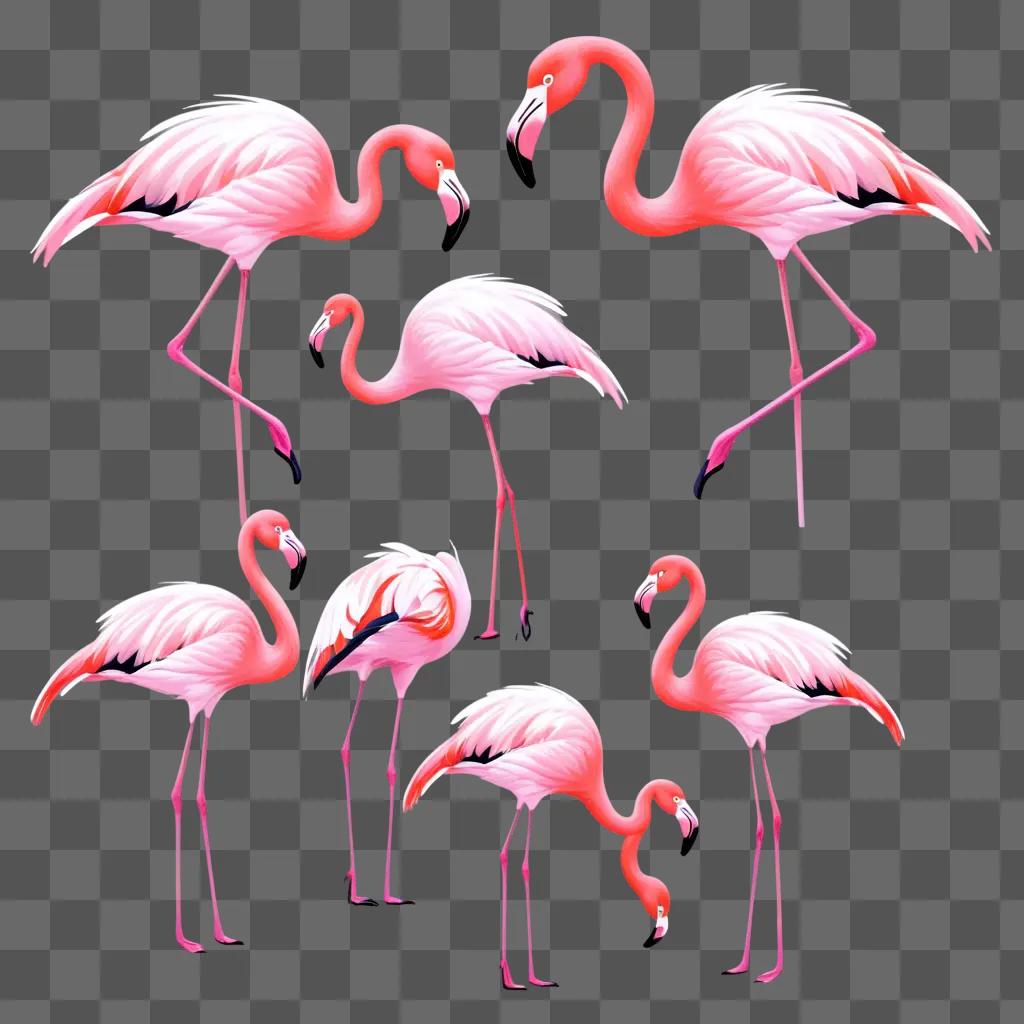 collection of pink flamingos on a pink background