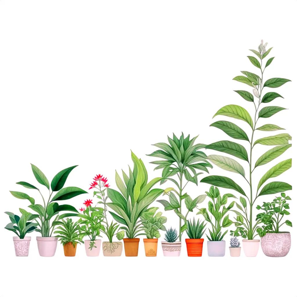 collection of plant drawings on a white background