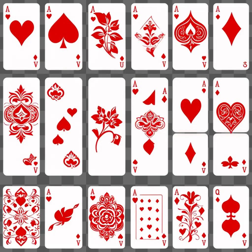 collection of red playing card designs