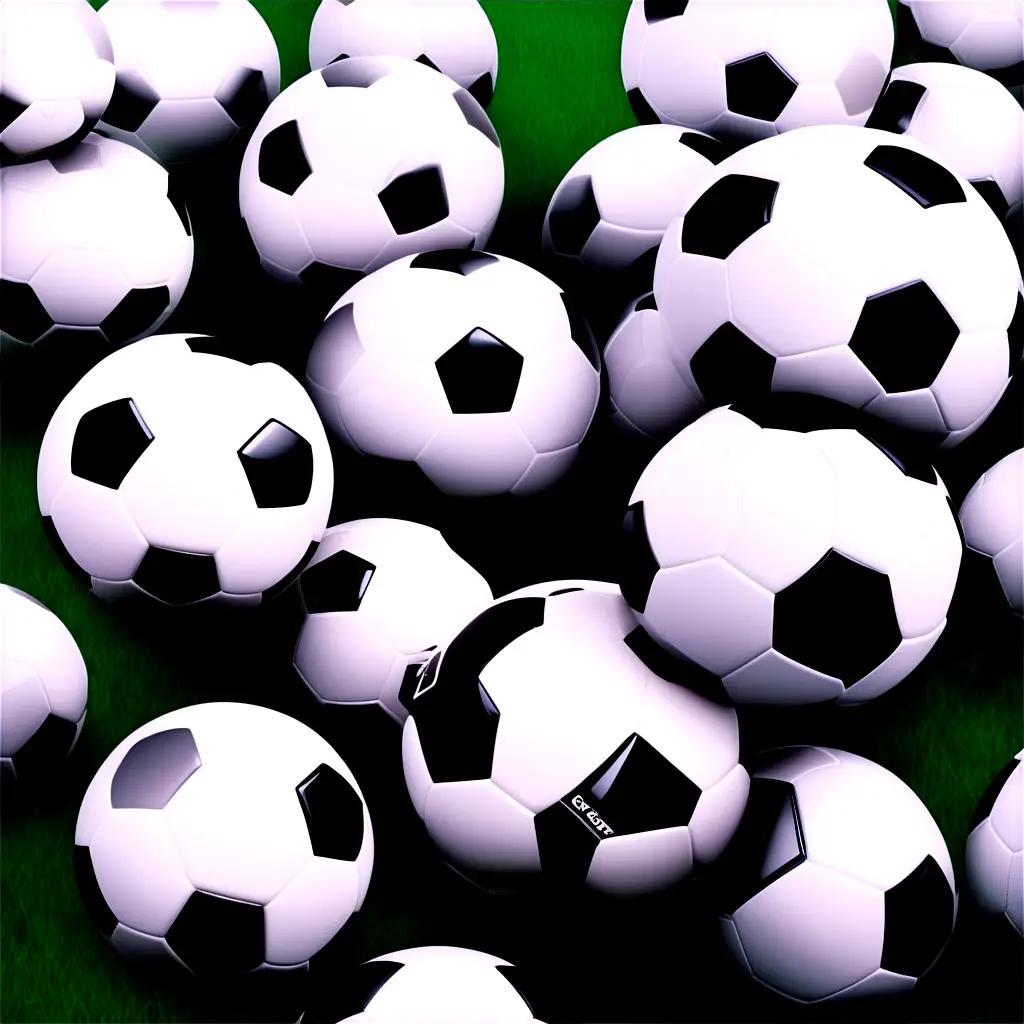 collection of soccer balls on a grassy field