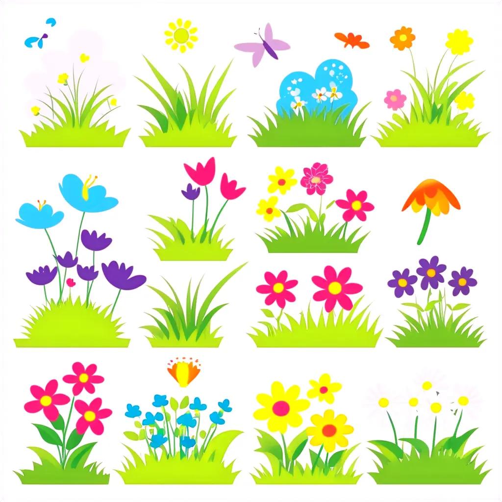 collection of spring flowers and butterflies in clipart