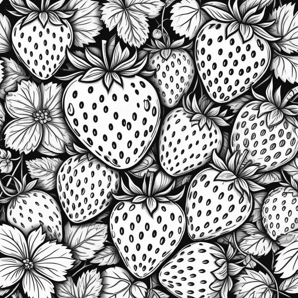 collection of strawberry coloring pages with black and white illustrations