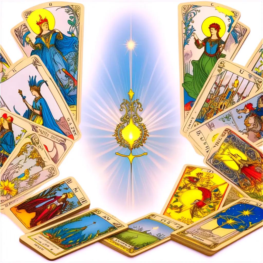 collection of tarot cards with a radiant light