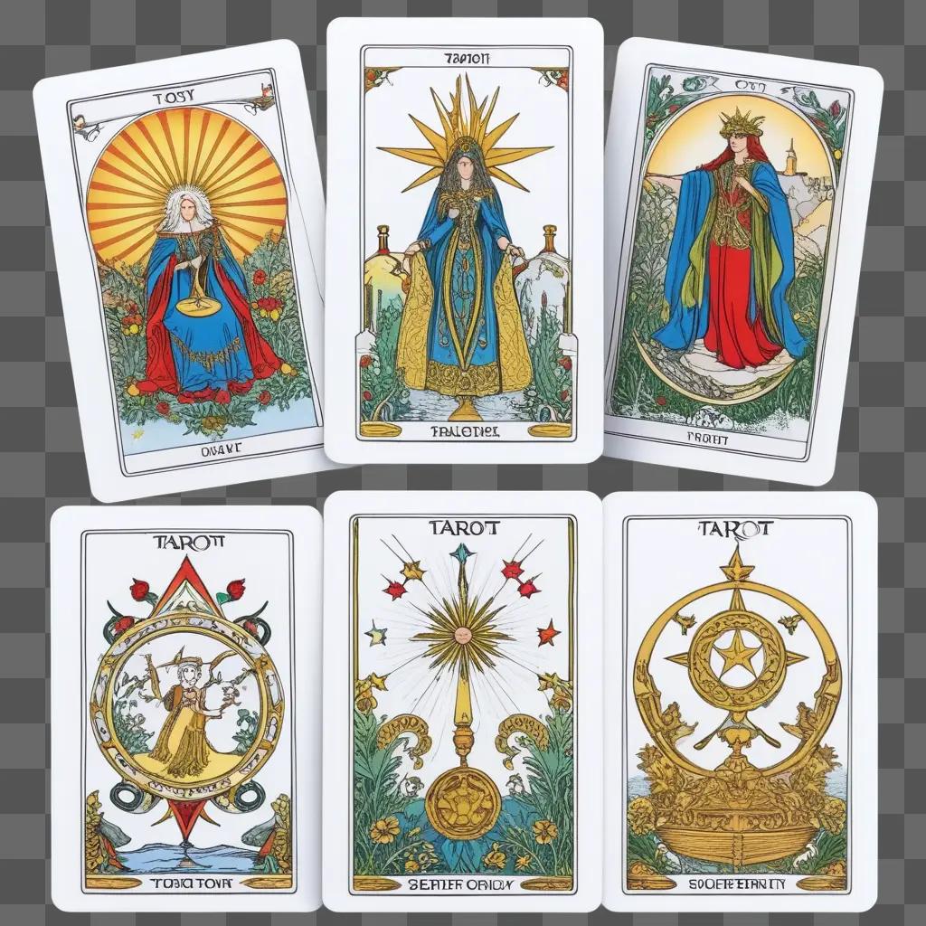 collection of tarot cards with symbols on them