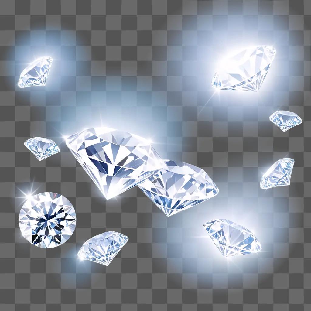 collection of transparent diamonds on a blue background