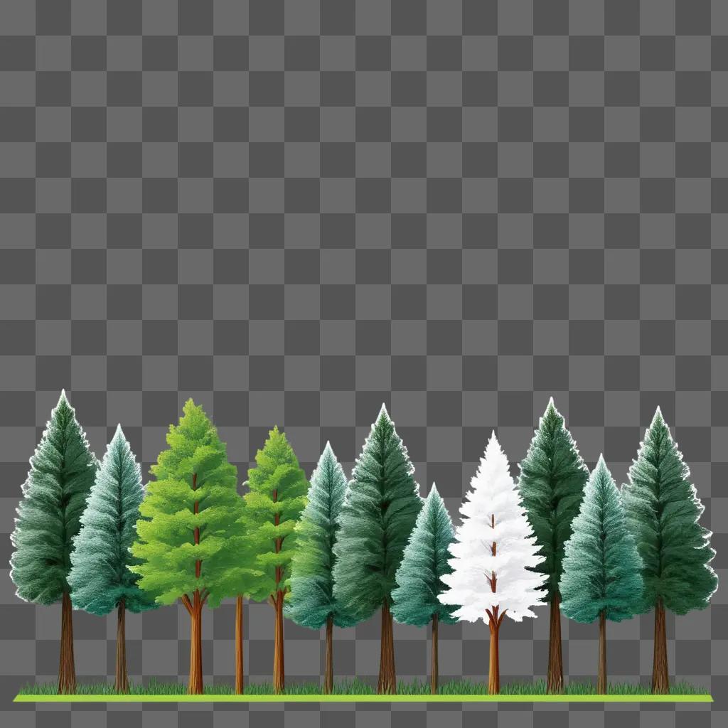 collection of trees against a green background