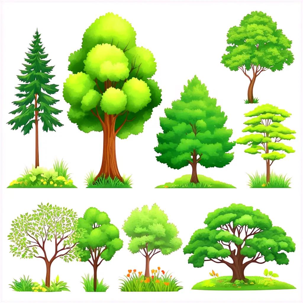 collection of trees and bushes in various sizes and shapes