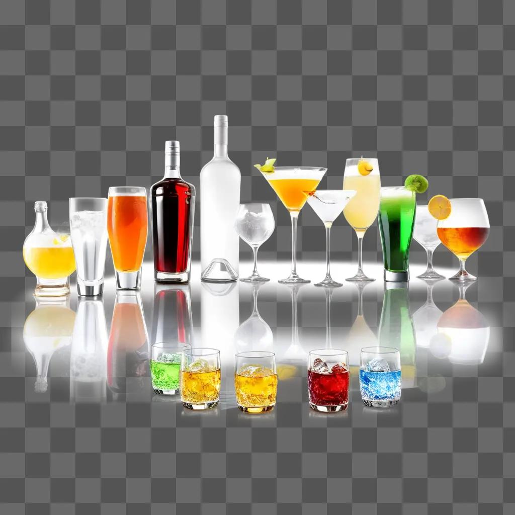 collection of various alcoholic drinks displayed on a table