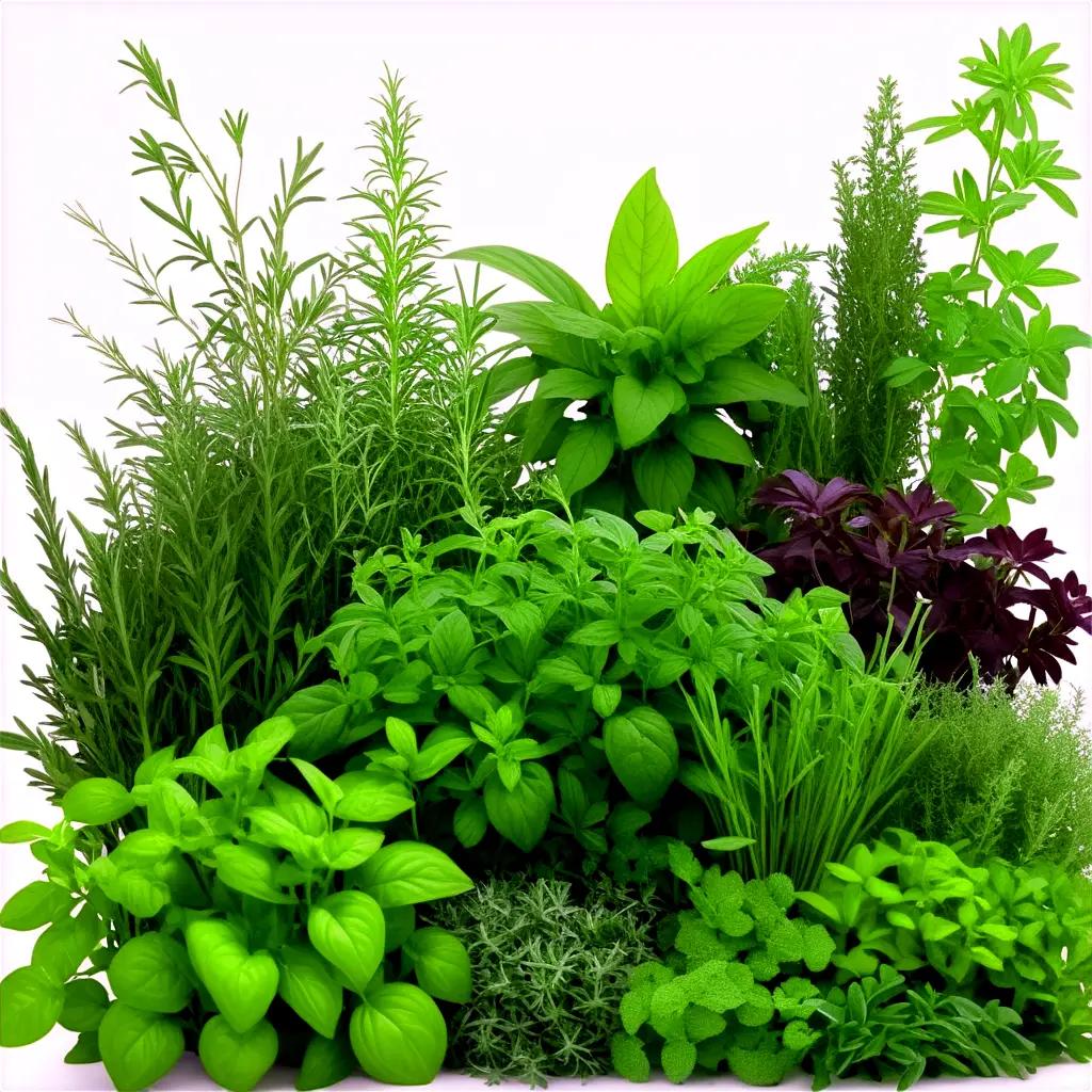 collection of various herbs on a white background