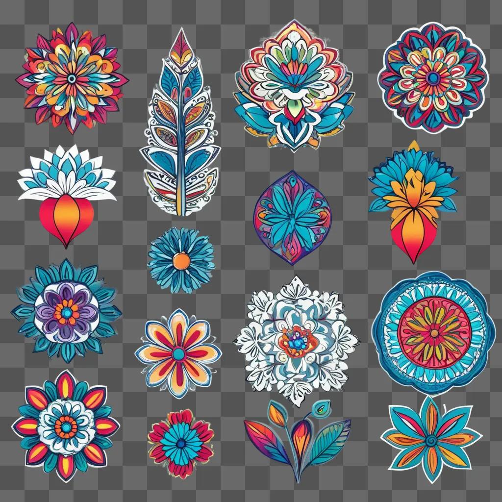 collection of vibrant, colorful floral clipart designs