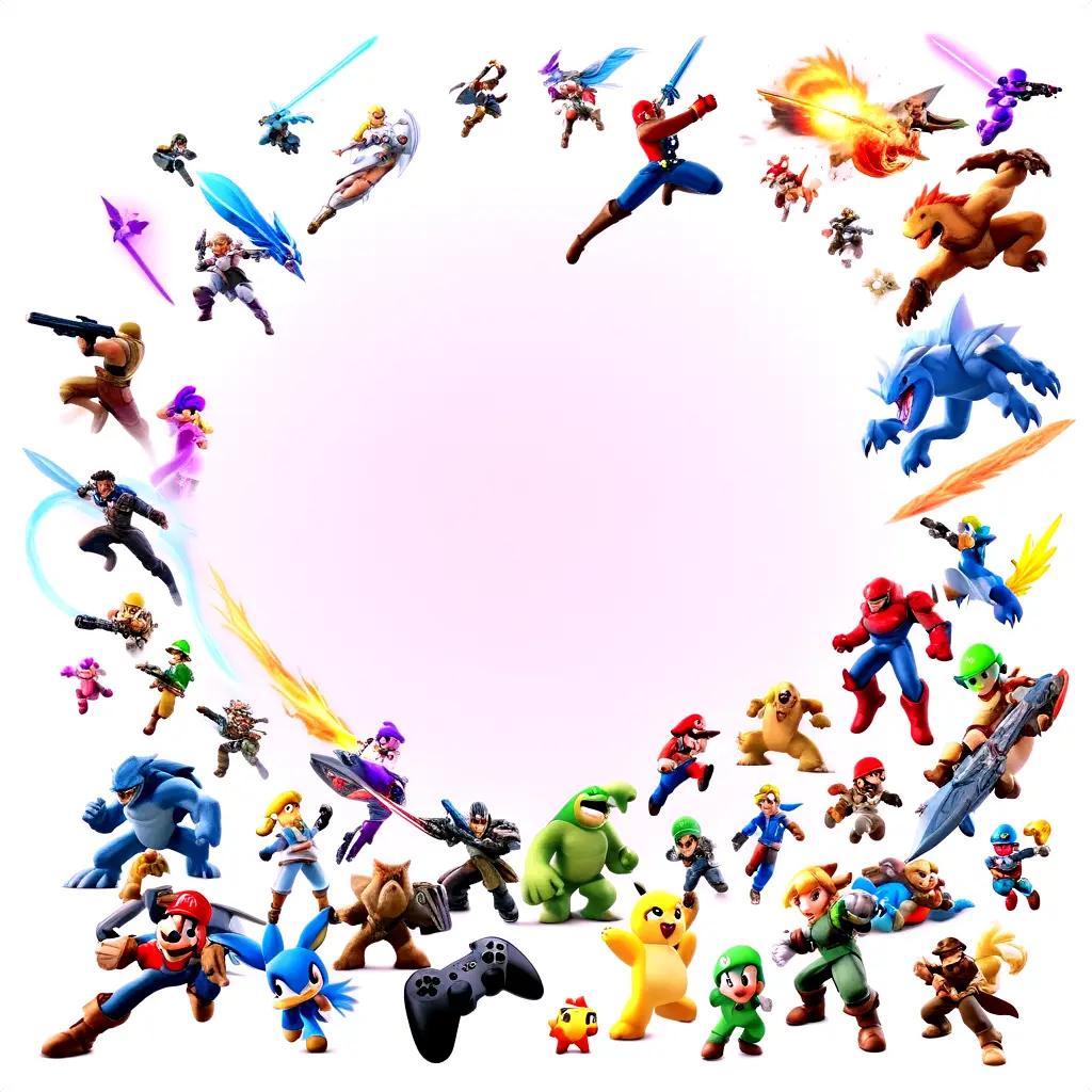 collection of video game characters in a circle