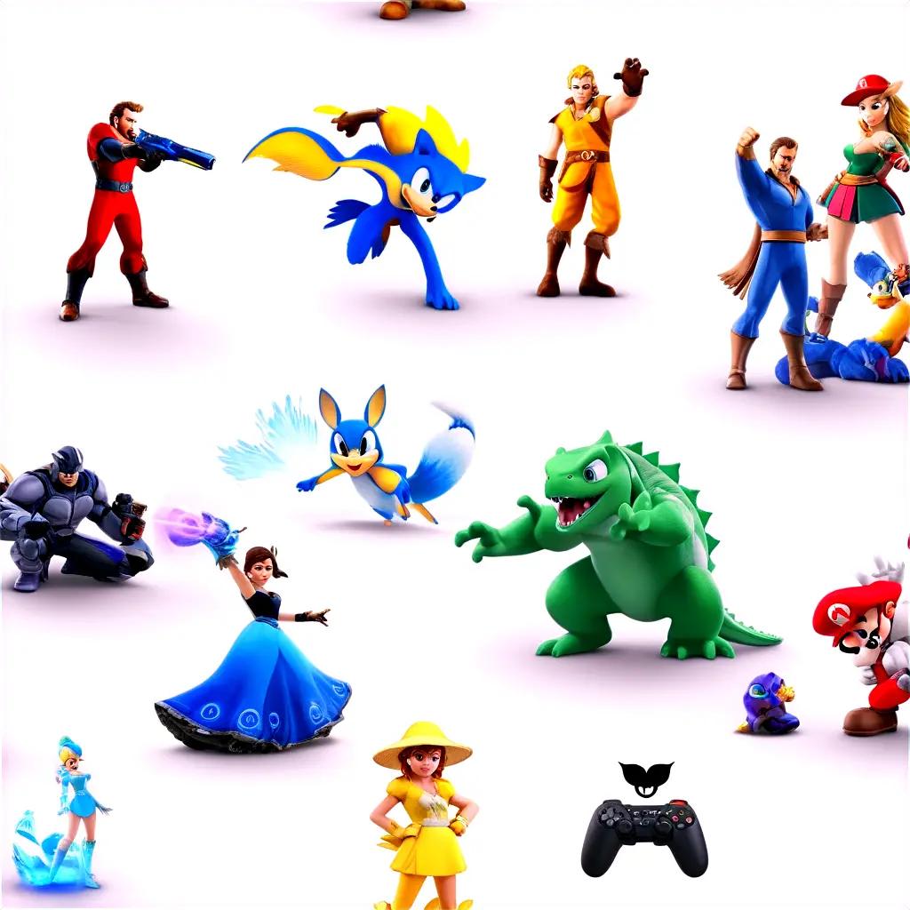 collection of video game characters in a white background