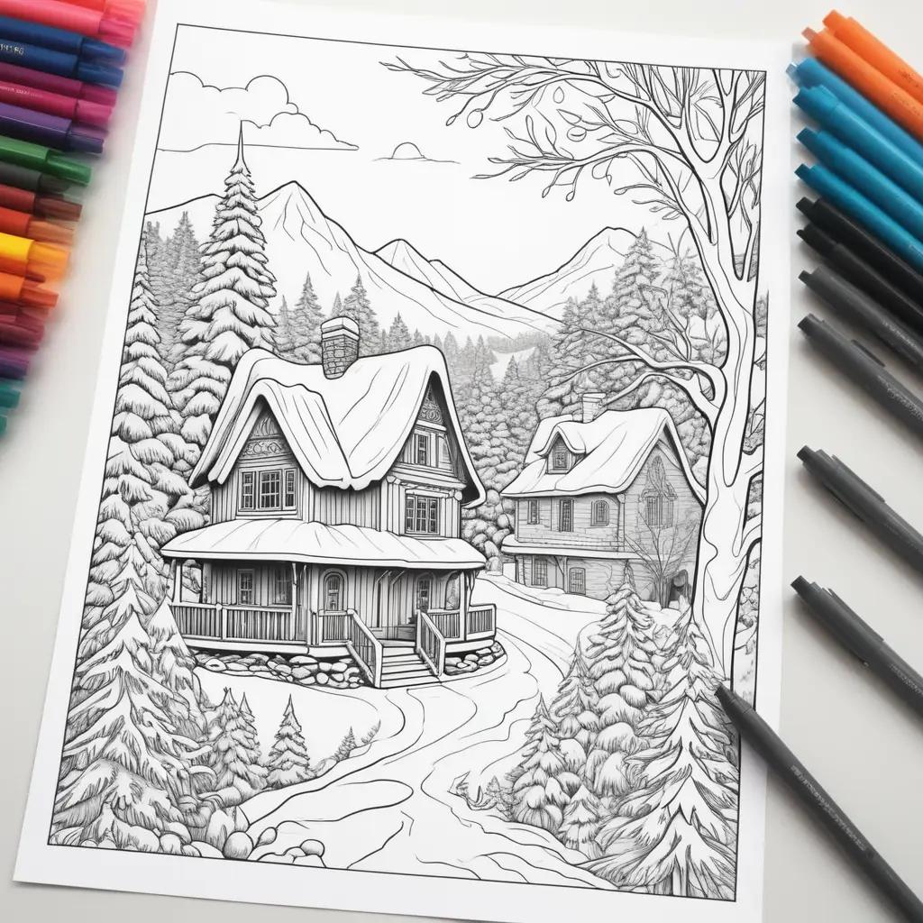 collection of winter-themed coloring pages in a printable set