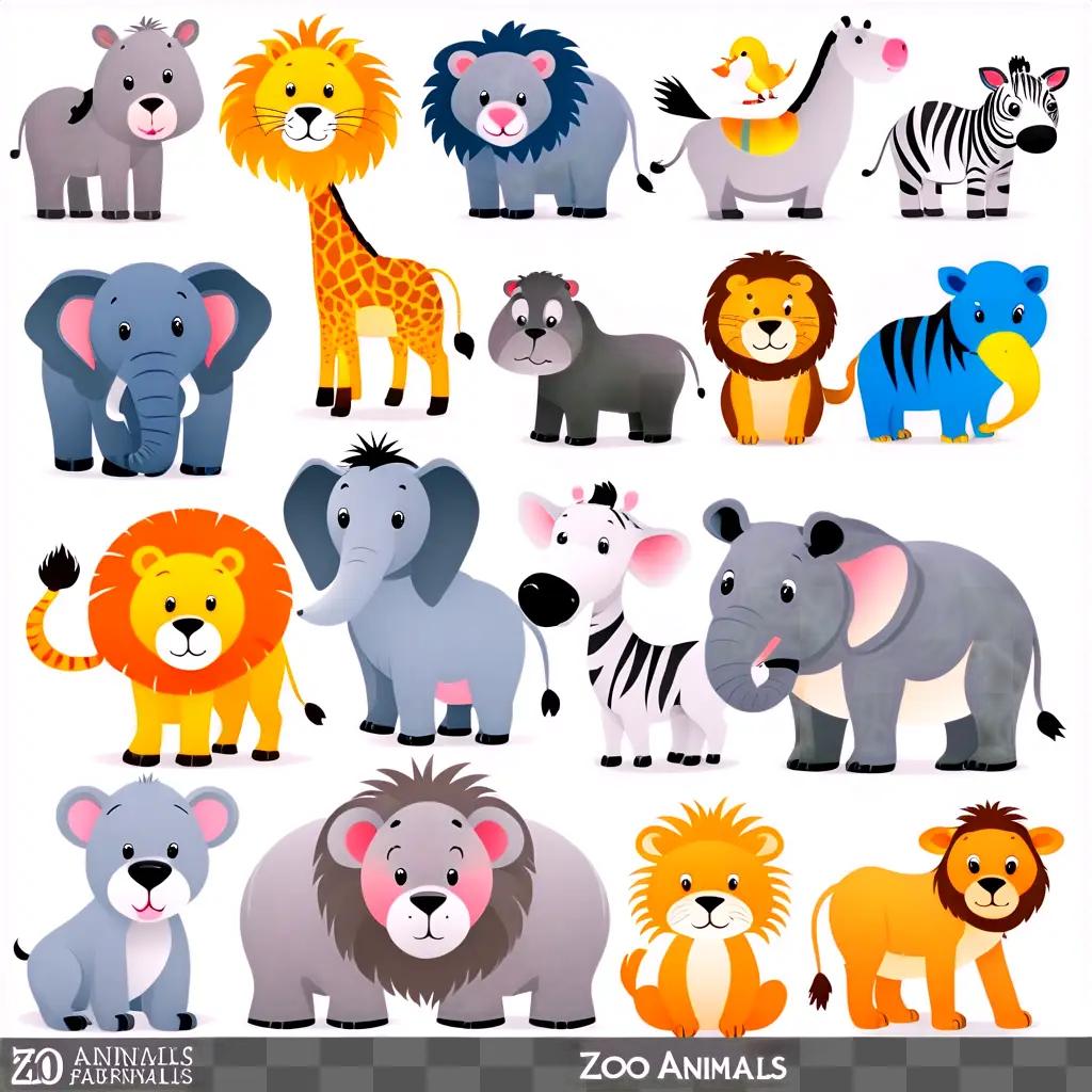 collection of zoo animals in various colors and shapes