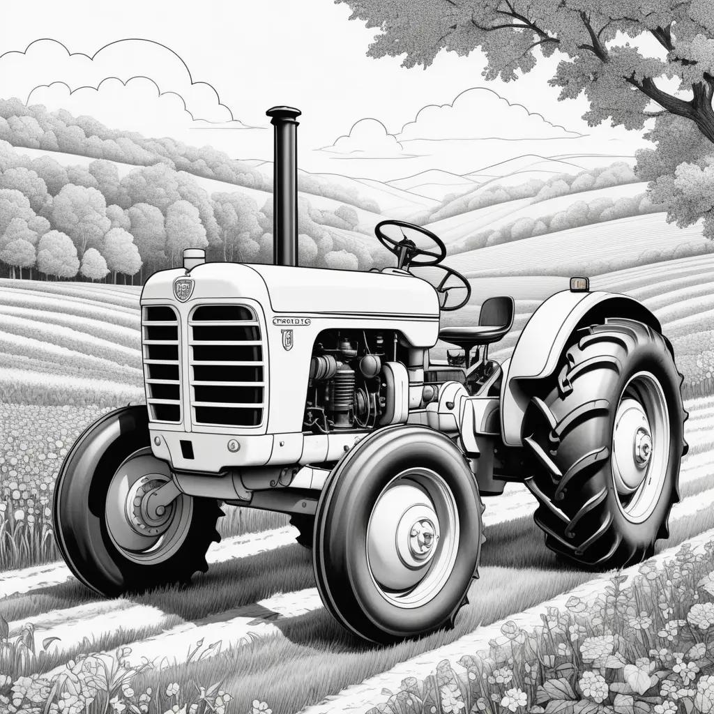 color page of a tractor in a field