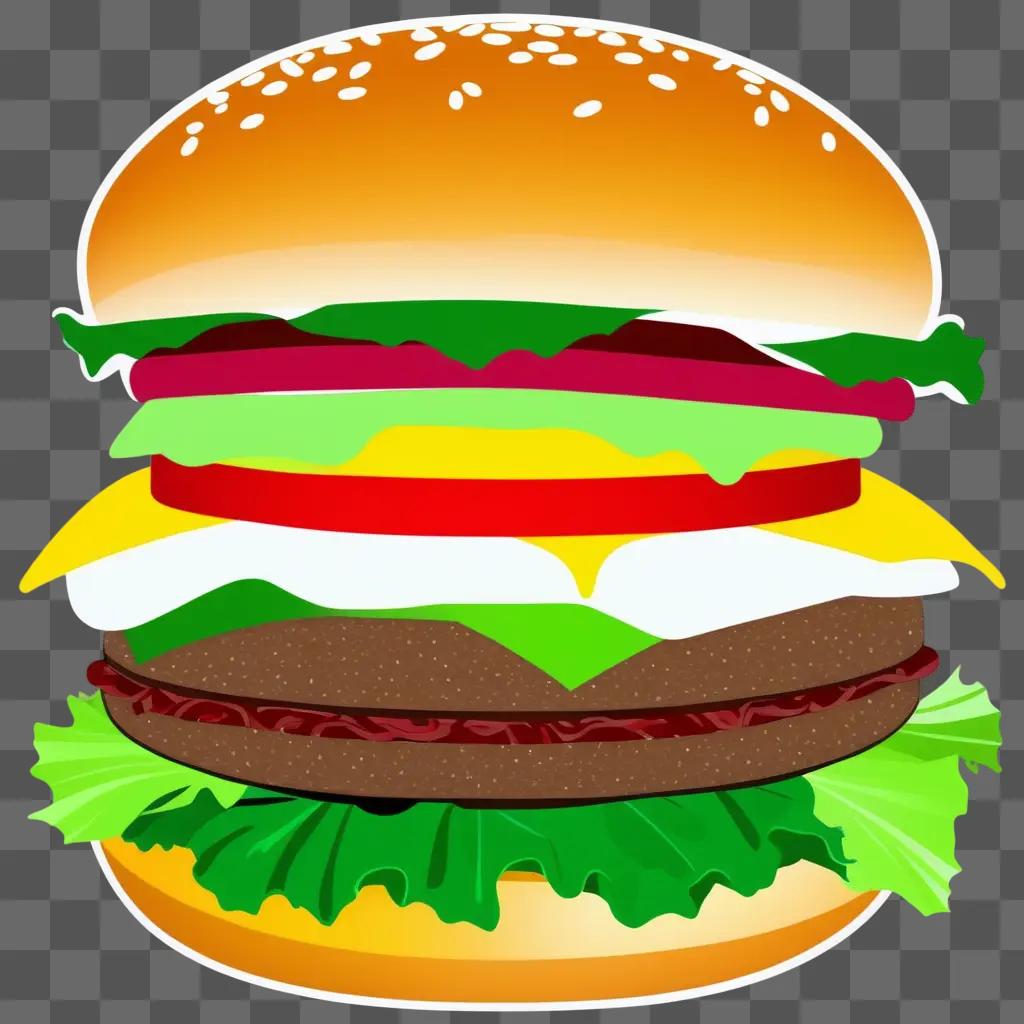 colorful 3-layered hamburger with lettuce and tomato