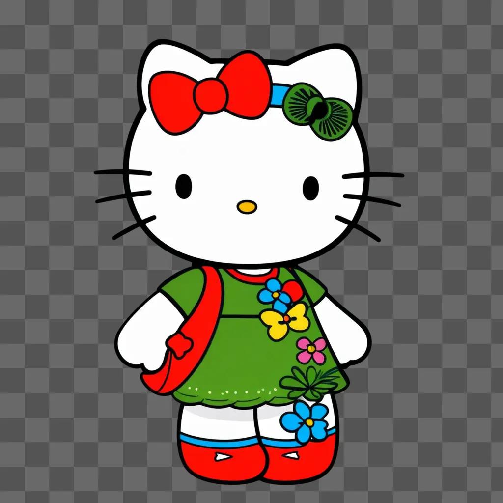 colorful Hello Kitty standing in front of a beige background