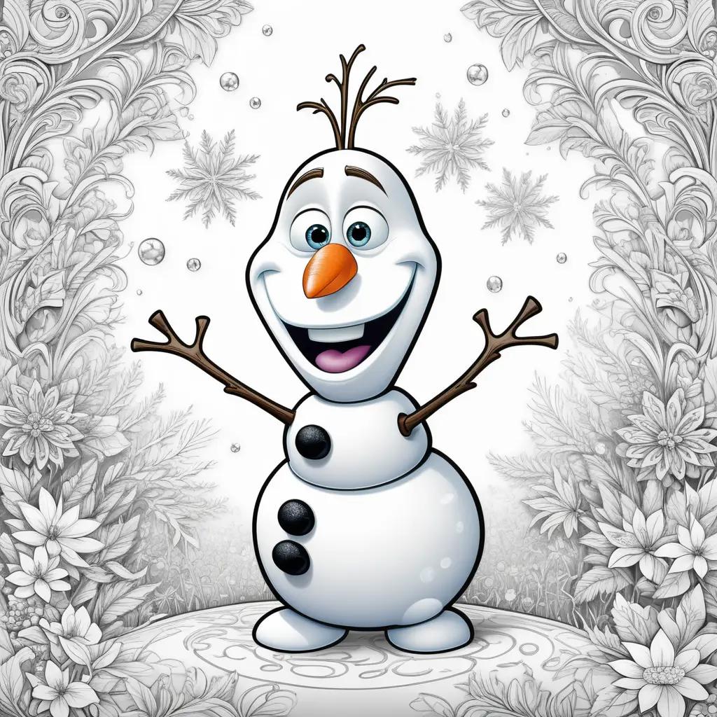 colorful Olaf coloring page with a smiling face and big arms