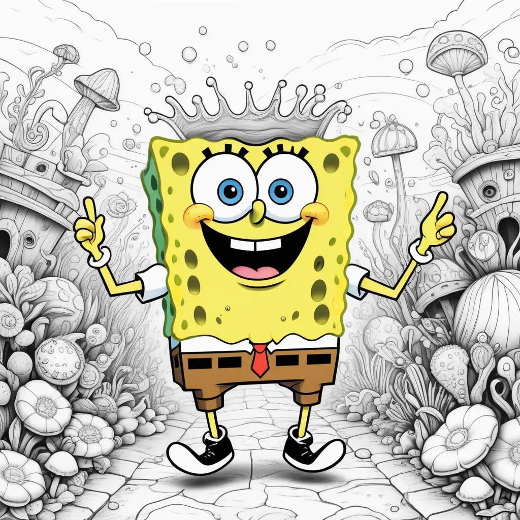 colorful Spongebob coloring page with a crown