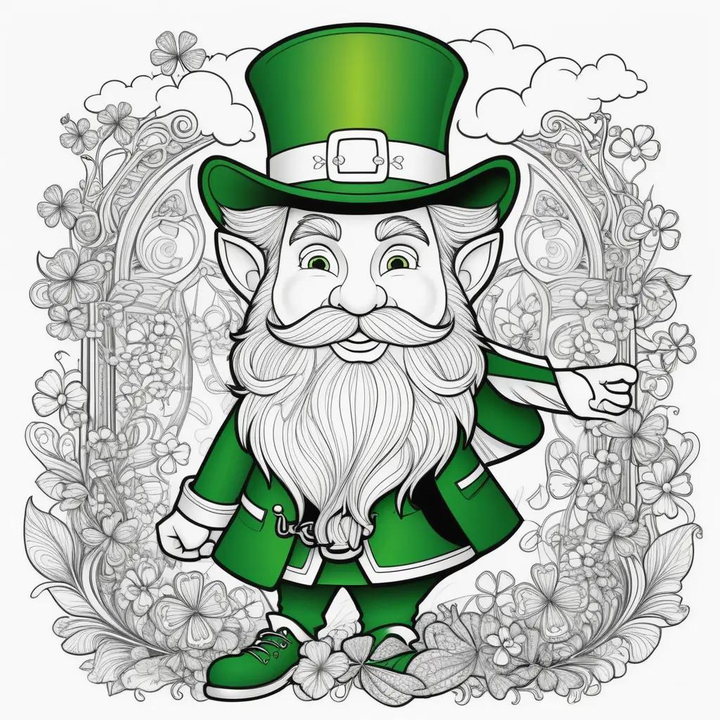 colorful St. Patricks Day coloring page features a green hat and beard