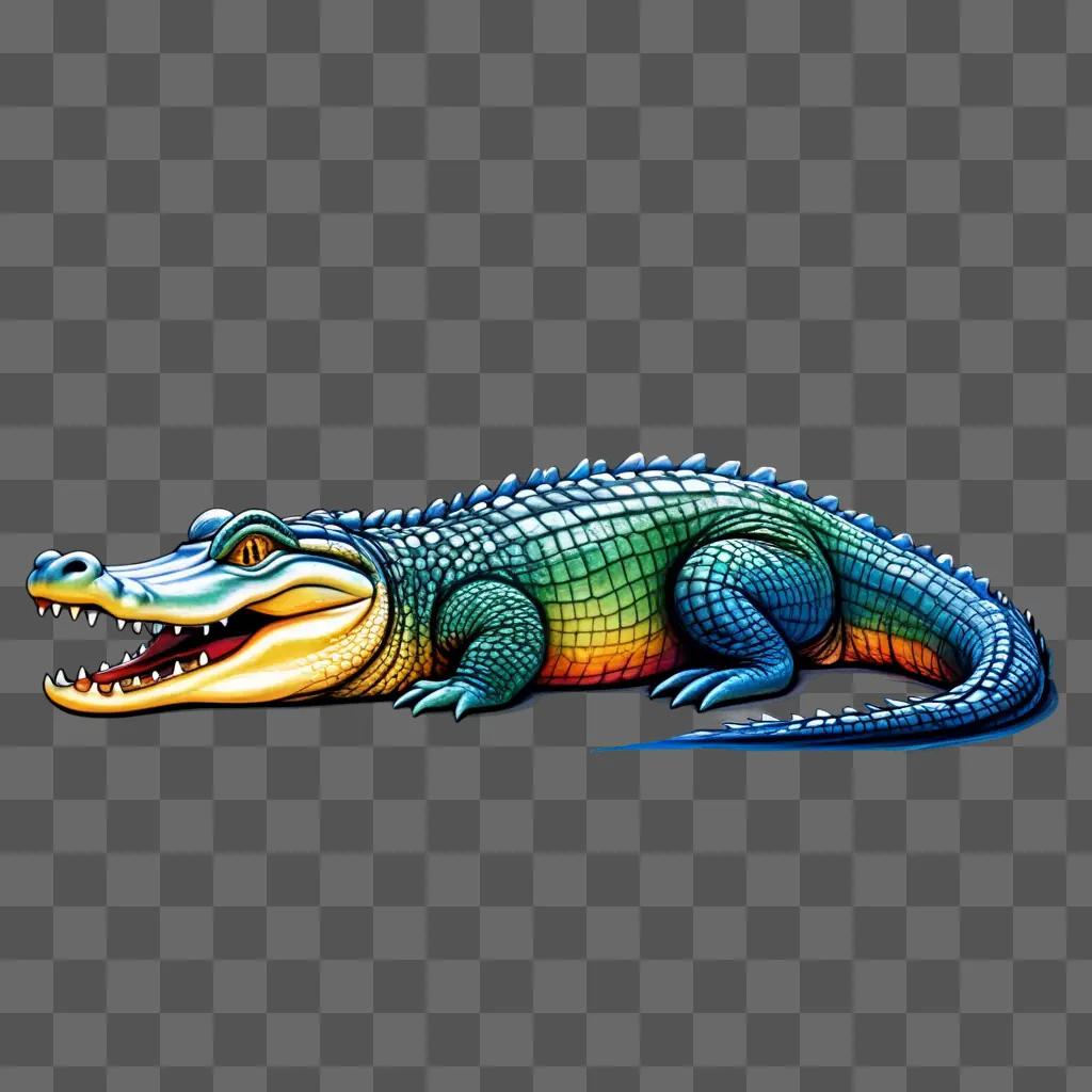 colorful alligator drawing with a blue background