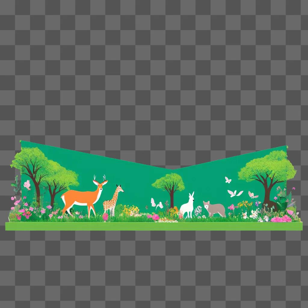 colorful animal scene with a green screen