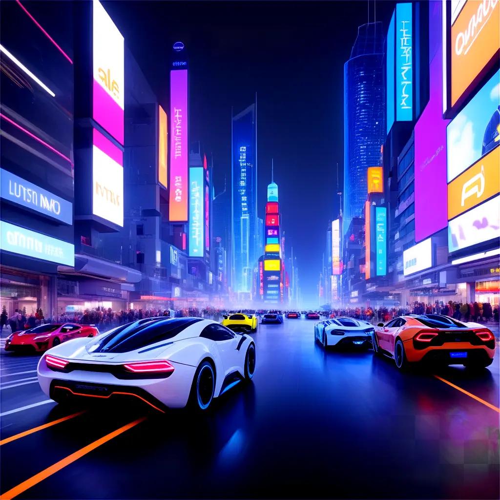 colorful animated street filled with cars and neon lights