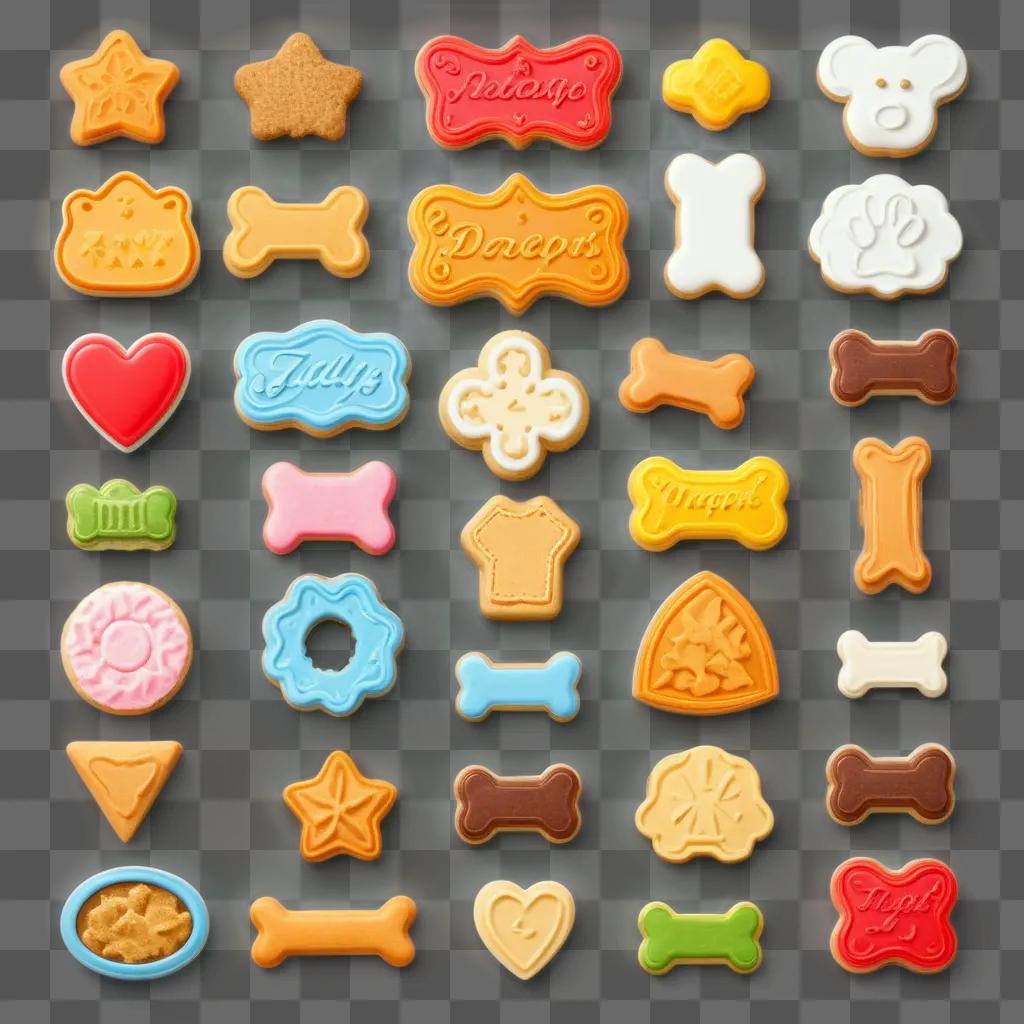 colorful assortment of dog treats displayed on a table