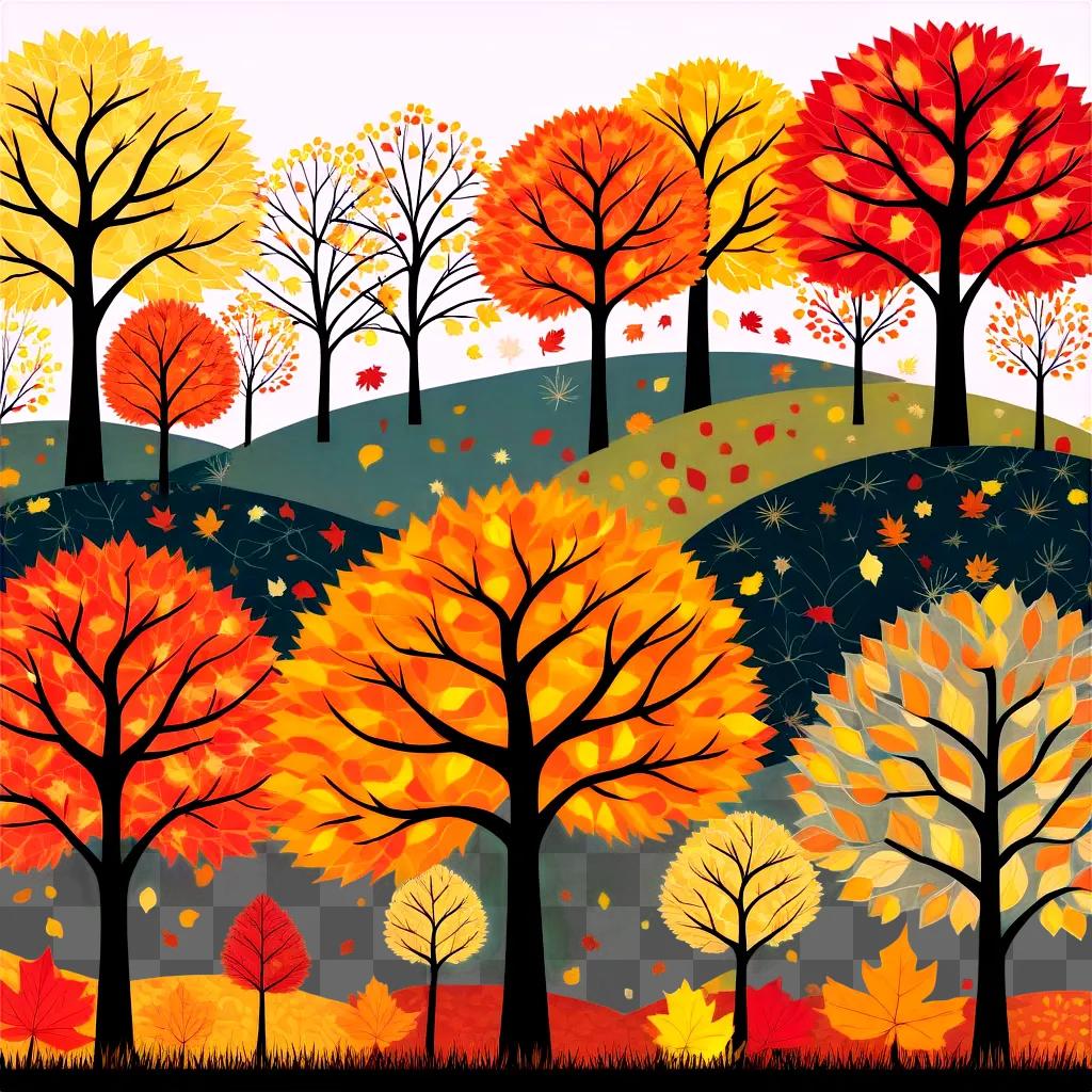 colorful autumn landscape with trees and leaves