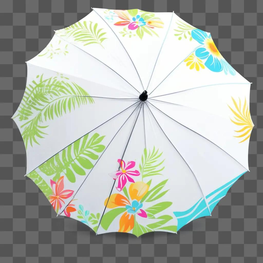 colorful beach umbrella with tropical flowers