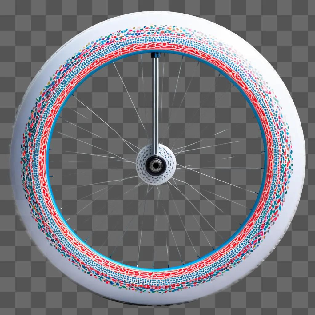 colorful bike wheel spins on a white background